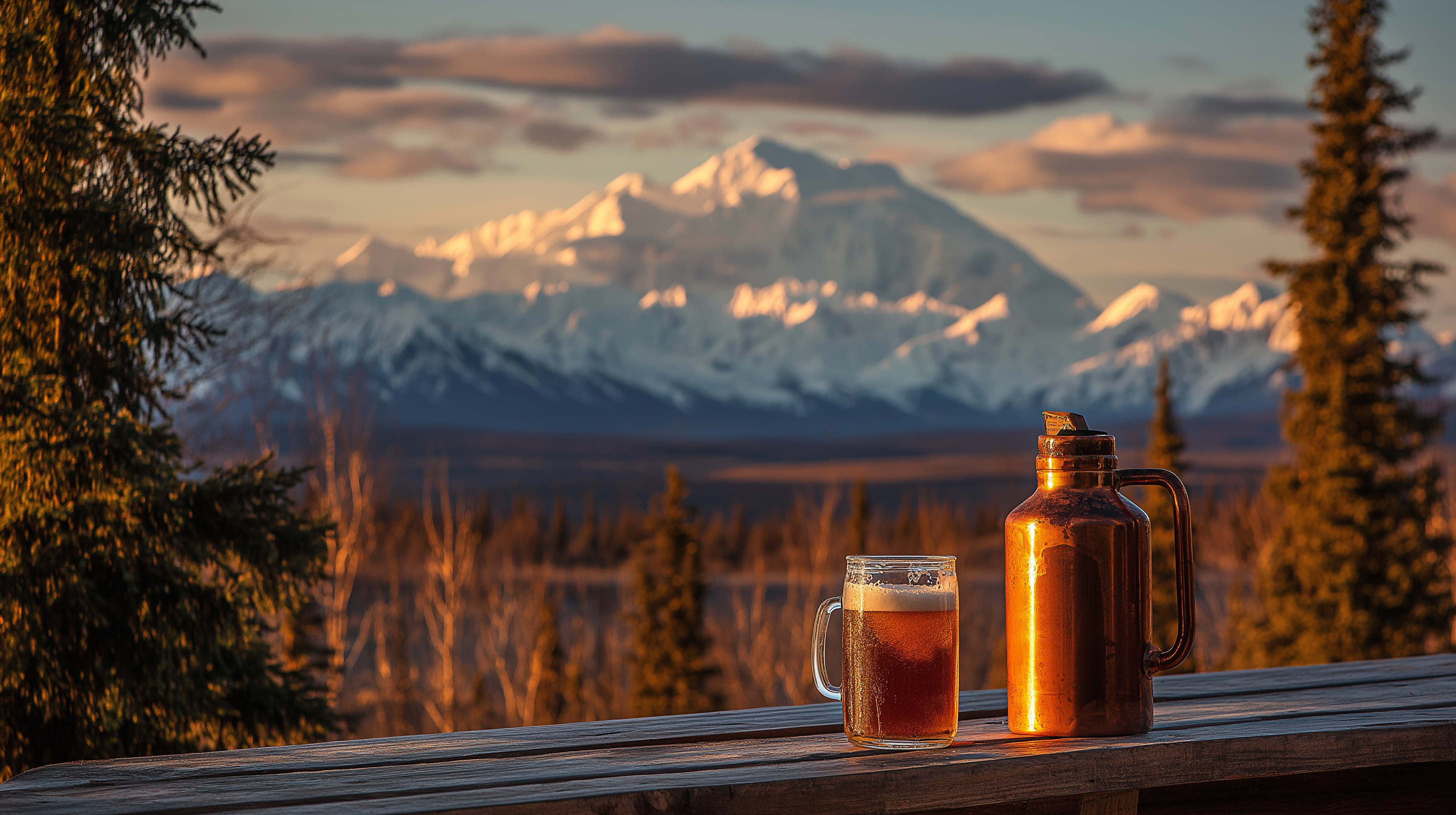 Alaska craft beer scene with mountain brewery